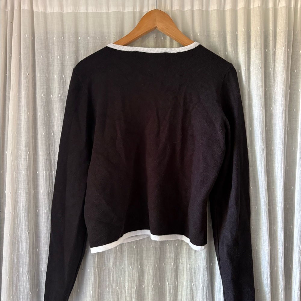 Reckless Love Black and White Contrast Trim Button Front Cardigan - Picture 4 of 6